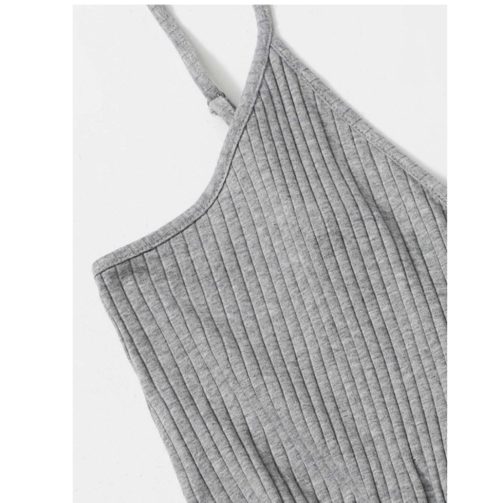 SHEIN Surplice Neck Rib-knit Cami Romper Grey - Picture 2 of 5